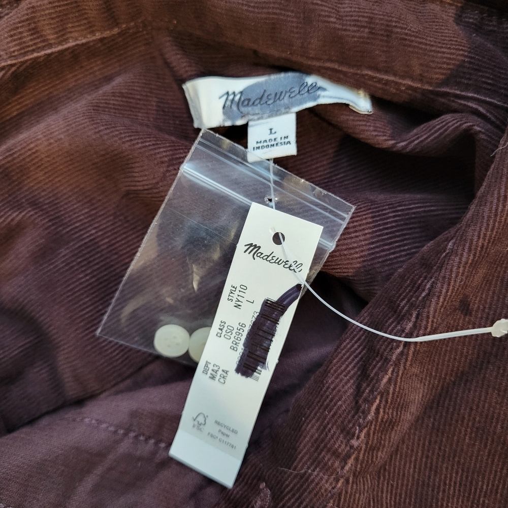 Madewell Button-Up Shirt in Fine-Wale Corduroy NY110 NWT Size L Chocolate Raisin - Picture 5 of 6